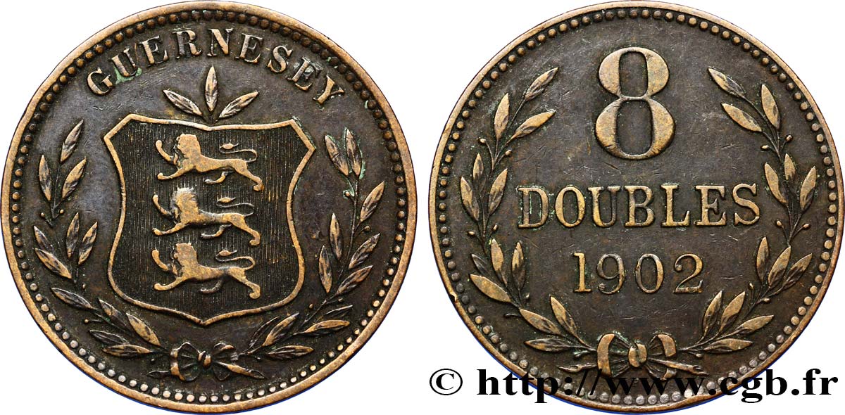 GUERNSEY 8 Doubles armes du baillage de Guernesey 1902 Heaton BB 