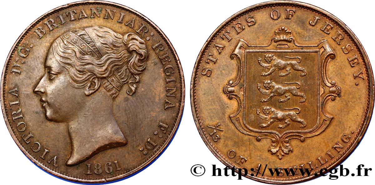 JERSEY 1/13 Shilling Reine Victoria / armes du Baillage de Jersey 1861  XF 