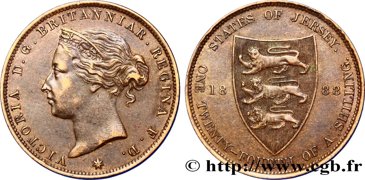 ISLA DE JERSEY 1/24 Shilling Reine Victoria 1888 Heaton - H MBC+ 