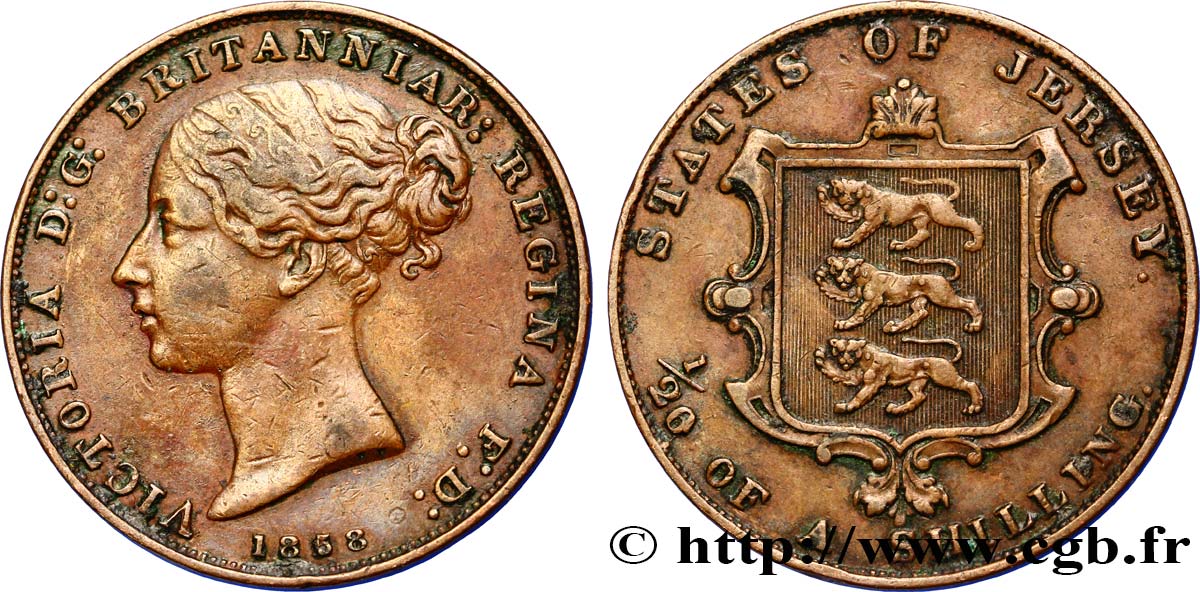 ISLA DE JERSEY 1/26 Shilling Reine Victoria / armes du Baillage de Jersey 1858  MBC+ 