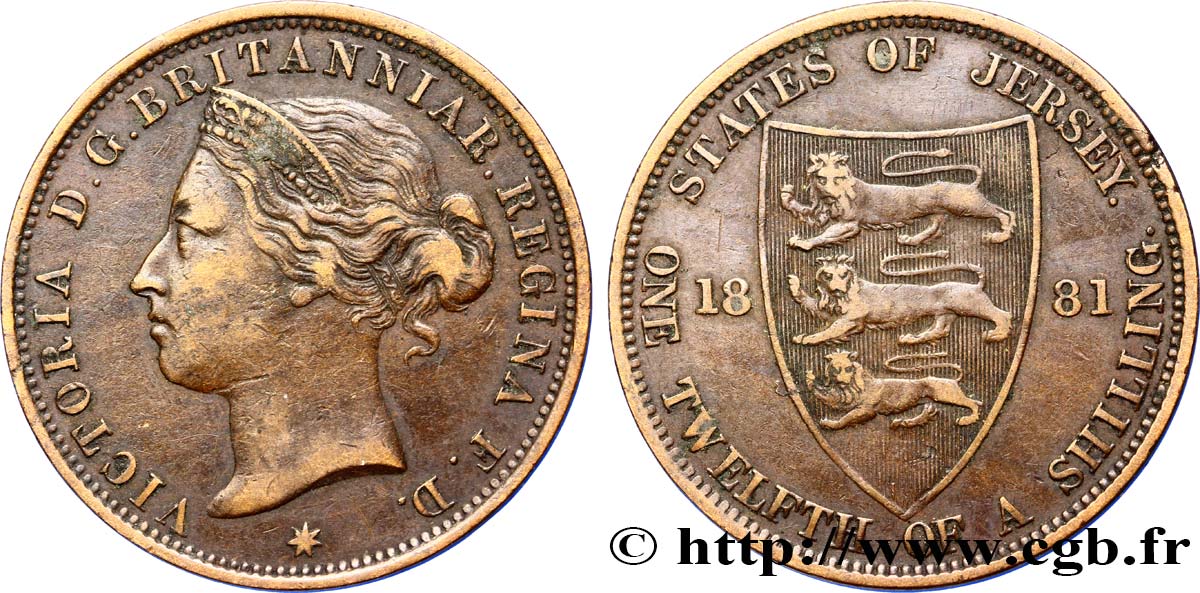 JERSEY 1/12 Shilling Reine Victoria / armes du Baillage de Jersey 1881  BB 