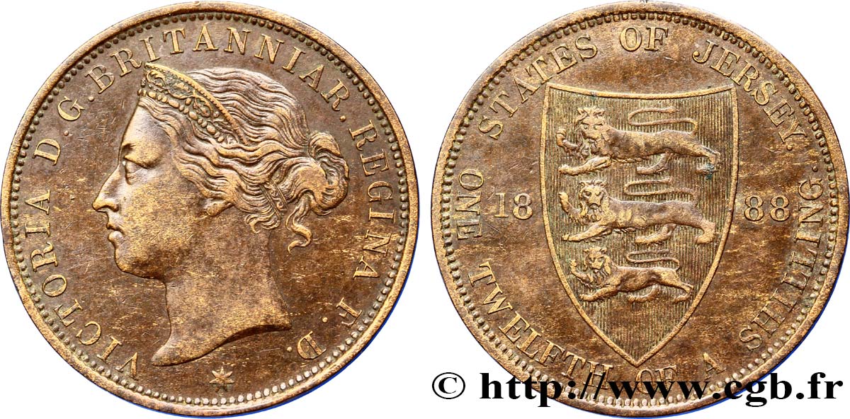 JERSEY 1/12 Shilling Reine Victoria / armes du Baillage de Jersey 1888  AU 