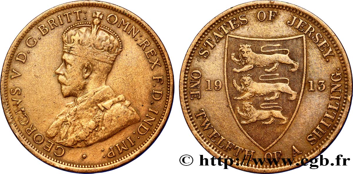 JERSEY 1/12 Shilling Georges V / armes du Baillage de Jersey 1913  XF 