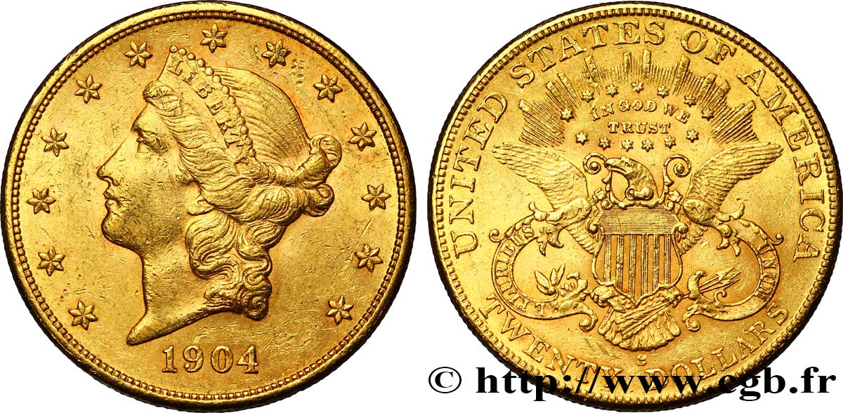 STATI UNITI D AMERICA 20 Dollars or  Liberty , avec In God we trust 1904 San Francisco BB 