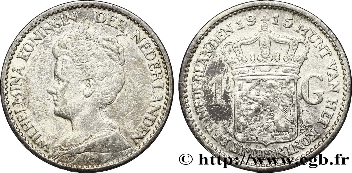 NIEDERLANDE 1 Gulden Wilhelmina 1915  fSS 