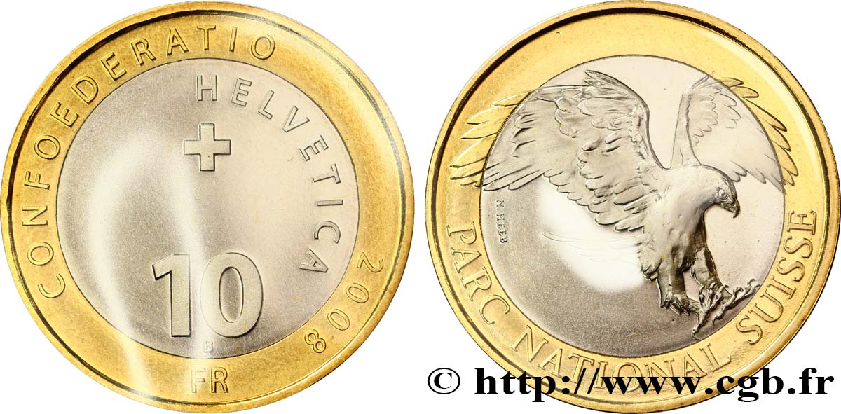 SCHWEIZ 10 Francs Parc National Suisse – Aigle royal 2008 Berne - B ST 