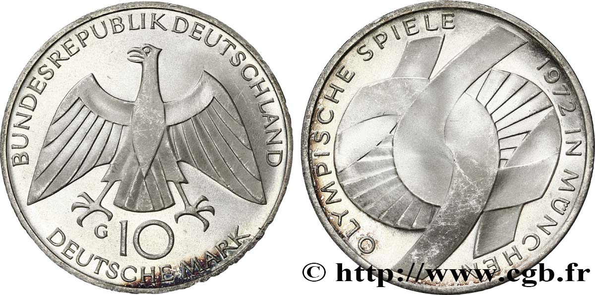 GERMANY 10 Mark Proof XXe J.O. Munich : l’idéal olympique  1972 Karlsruhe MS 