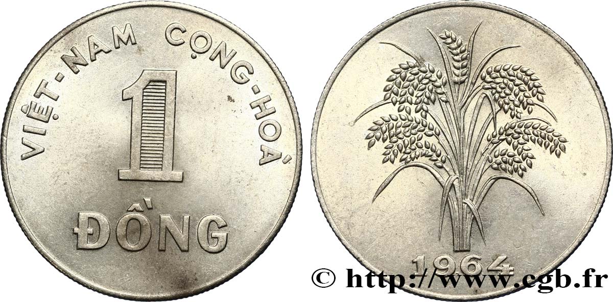 SÜDVIETNAM 1 Dong “Viêt-Nam Cong Hòa” (République du Viet Nam) / épis de riz 1964  VZ 