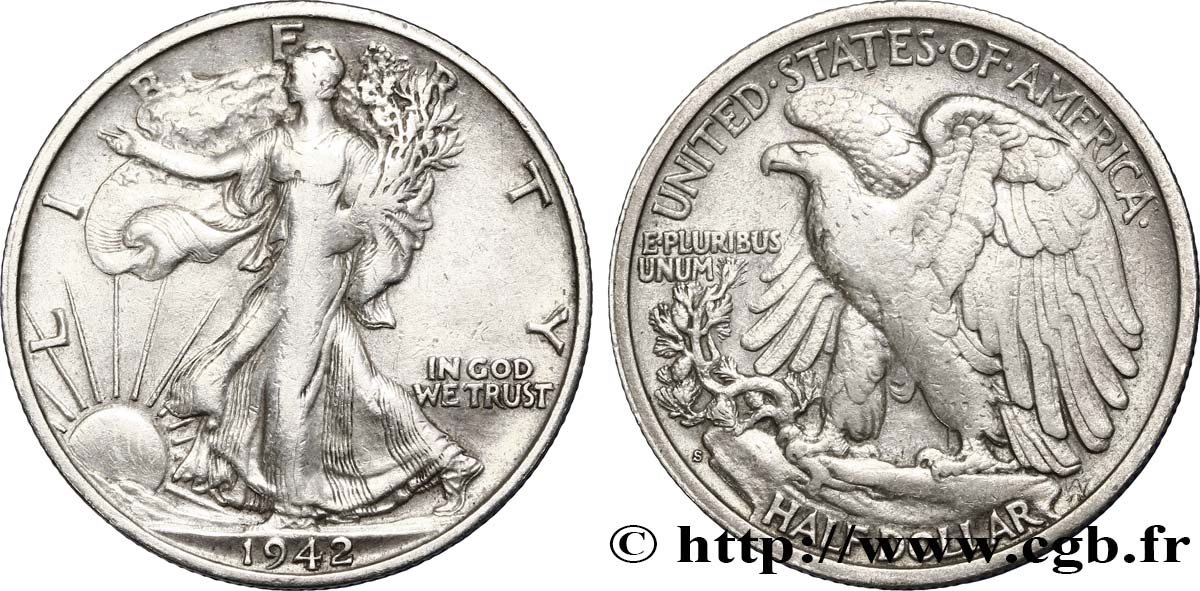 UNITED STATES OF AMERICA 1/2 Dollar Walking Liberty petit ‘S’ / small mint mark 1942 San Francisco - S XF 