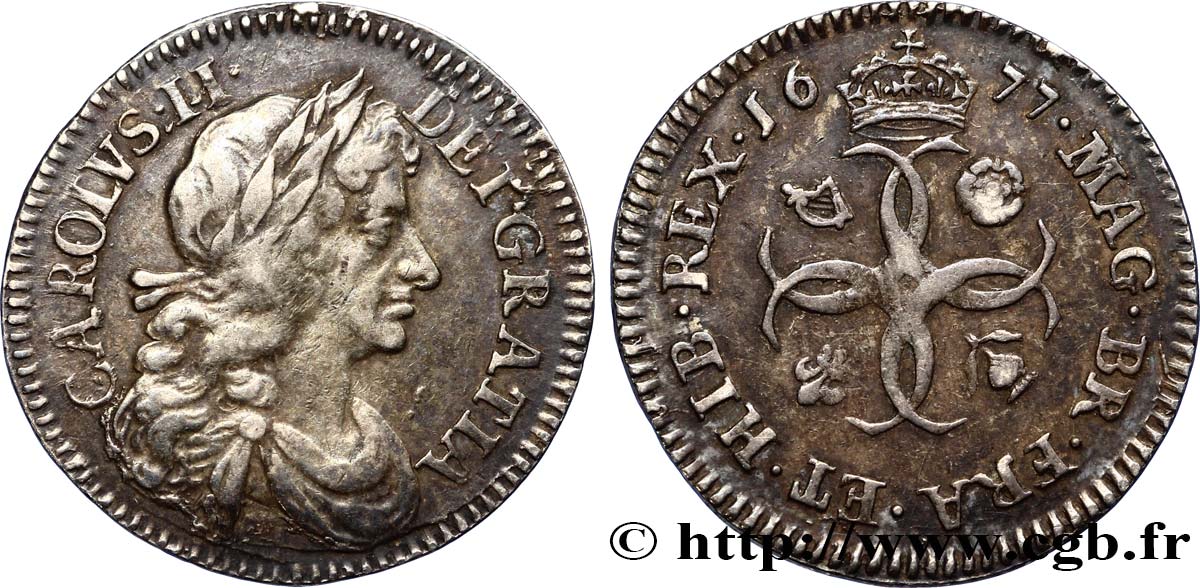 REGNO UNITO Fourpence Charles II 1677 Londres BB 