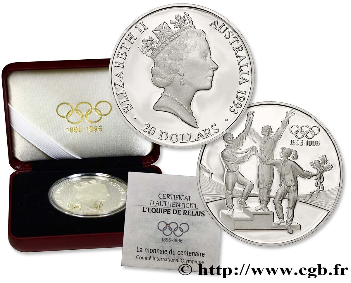 AUSTRALIE 20 Dollars Proof Centenaire du Comité Olympique : athlètes sur podium 1993  FDC 