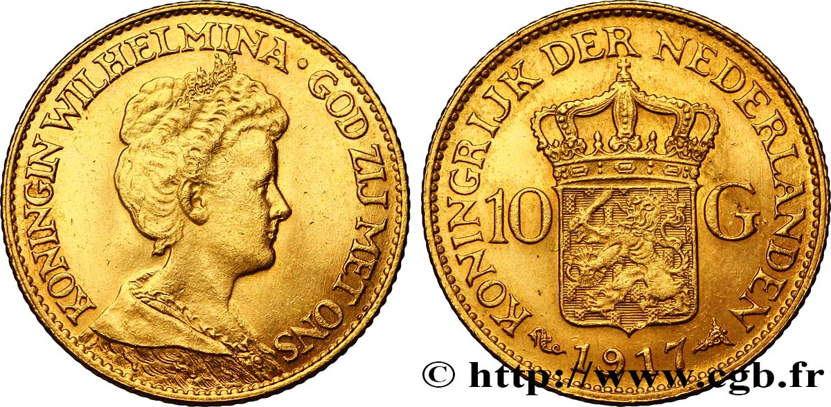 NETHERLANDS 10 Gulden, 3e type Wilhelmina 1917 Utrecht AU 
