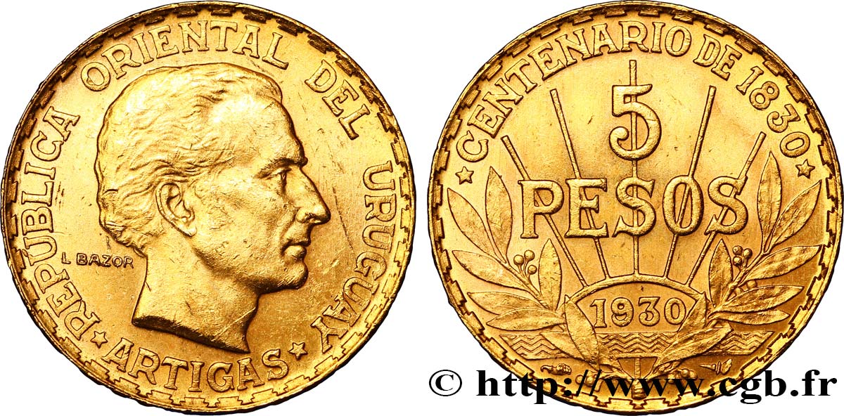URUGUAY 5 Pesos Centenaire de la constitution 1930 Paris EBC 