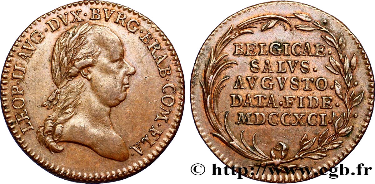 BÉLGICA - PAíSES BAJOS AUSTRíACOS Médaille au module du 1 Liard Léopold II 1791 Bruxelles EBC+ 