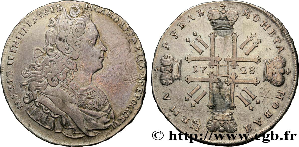 RUSSIA - PIERRE II Rouble 1728 Moscou SS 