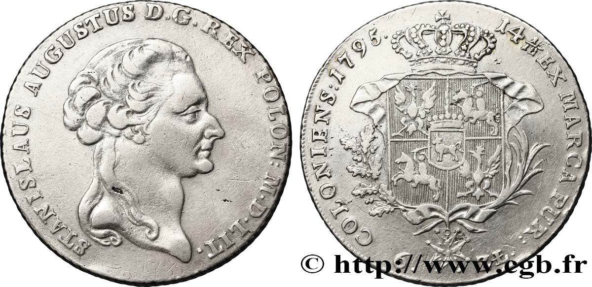 POLONIA 6 Zlotych Royaume de Pologne et du Grand-Duché de Lituanie : Roi Stanislas II Auguste (Poniatowski) / armes 1795 Varsovie MBC 