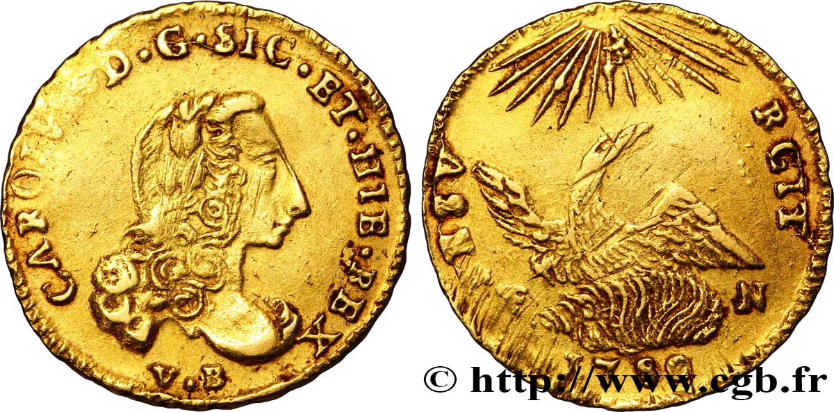 ITALIA - REGNO DE SICILIA 1 Oncia d’or Charles III de Bourbon 1750 Palerme BB/MB 