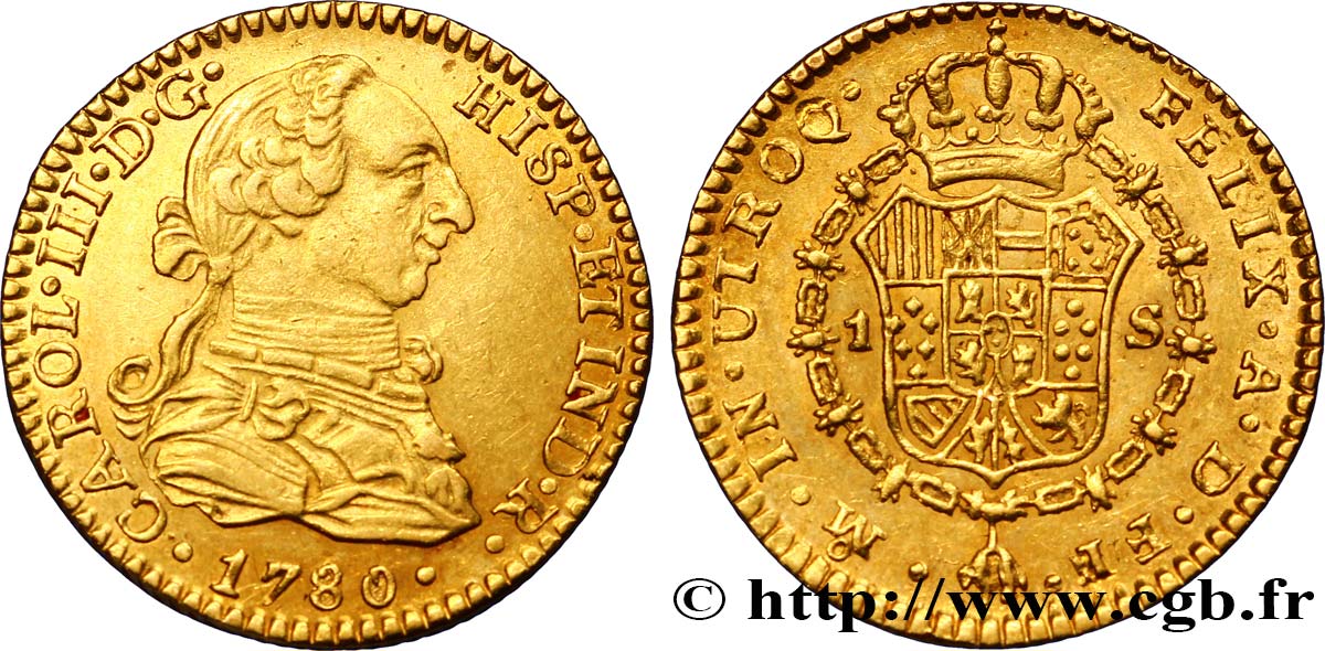 MEXIQUE 1 Escudo Or Charles II 1780 Mexico TTB+ 