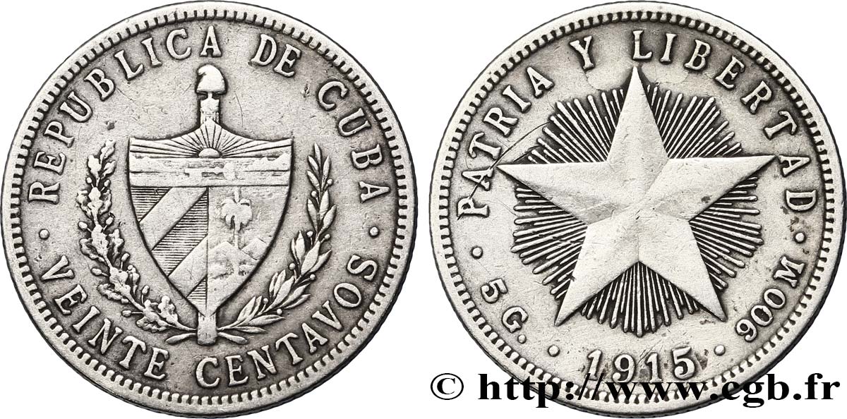 CUBA 20 Centavos emblème / étoile 1915  MBC 