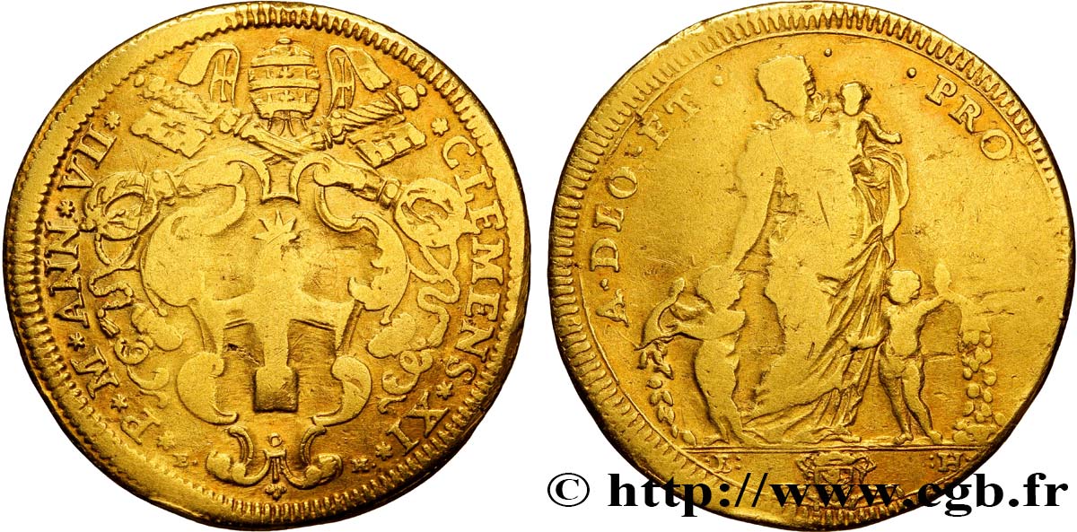 ITALY - PAPAL STATES - CLEMENT XI (Giovanni-Francesco Albani) Quadruple écu d’or 1706 Rome VF 