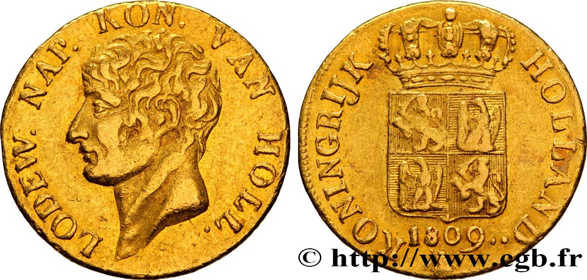 NETHERLANDS - KINGDOM OF HOLLAND - LOUIS NAPOLEON 1 Ducat d or Louis roi de Hollande, 2ème type 1809 Utrecht VF 