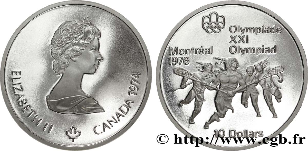 CANADá
 10 Dollars Proof JO Montréal 1976 indiens jouant à la Crosse 1974  FDC 