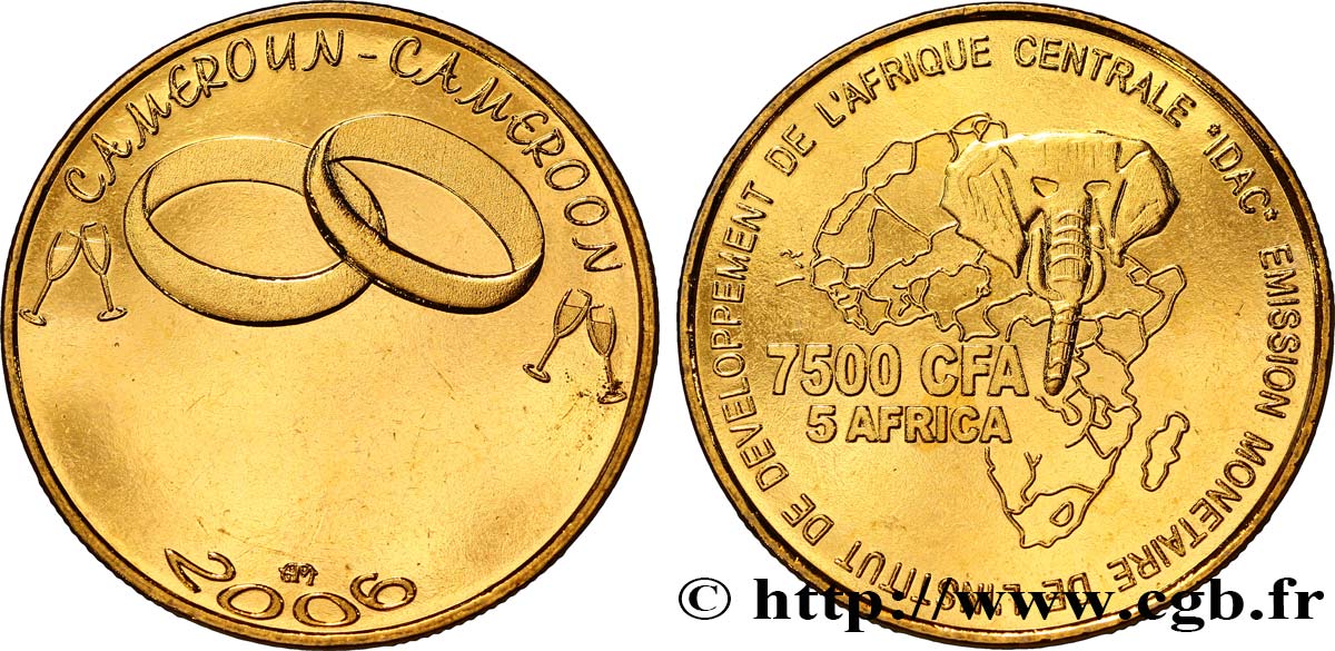 CAMERúN 7500 Francs CFA anneaux nuptiaux 2006  SC 