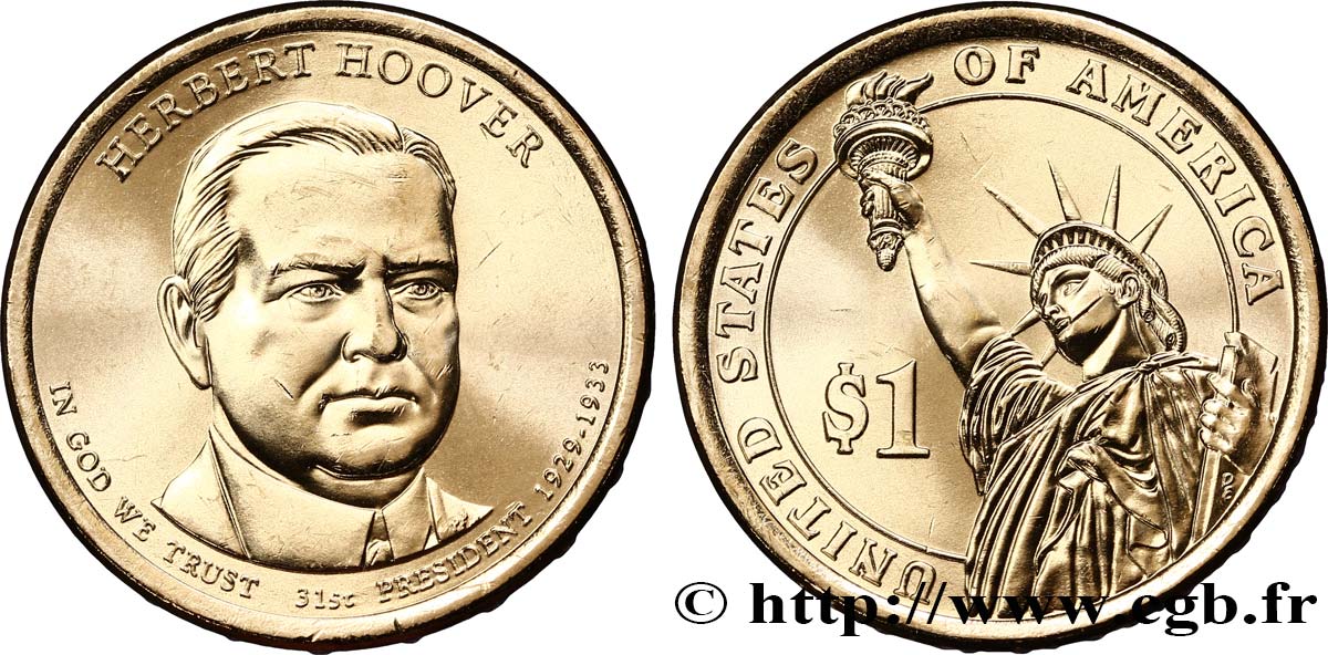 ÉTATS-UNIS D AMÉRIQUE 1 Dollar Herbert Hoover tranche B 2014 Philadelphie FDC 