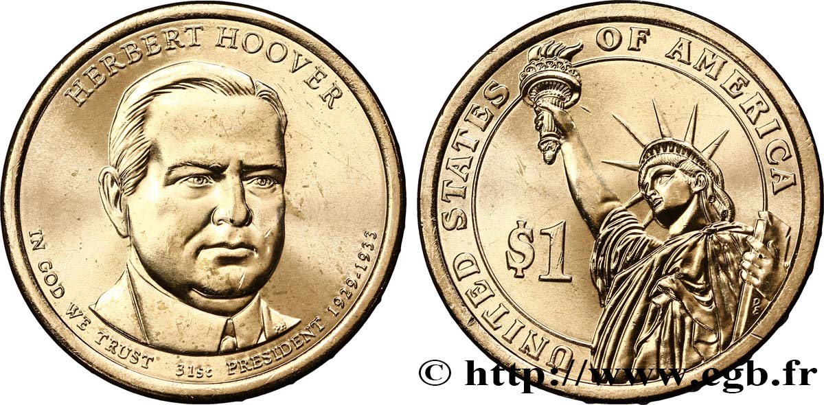 ÉTATS-UNIS D AMÉRIQUE 1 Dollar Herbert Hoover tranche B 2014 Denver FDC 