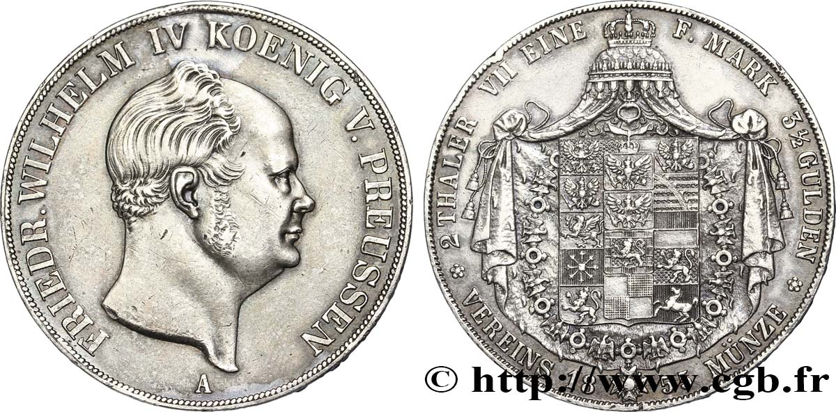 GERMANIA - PRUSSIA 2 Thaler Frédéric-Guillaume IV 1856 Berlin q.SPL 