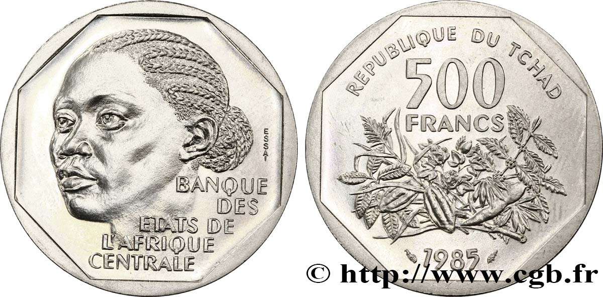 TSCHAD Essai de 500 Francs femme africaine 1985 Paris fST 