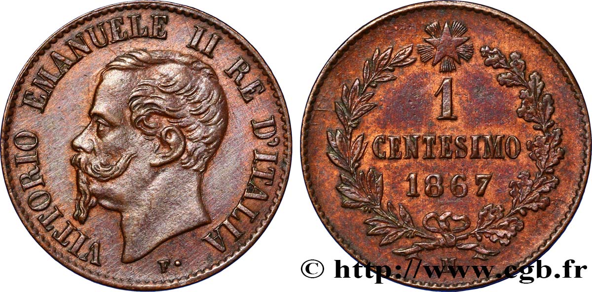 ITALIA 1 Centesimo Victor Emmanuel II 1867 Milan - M MS 