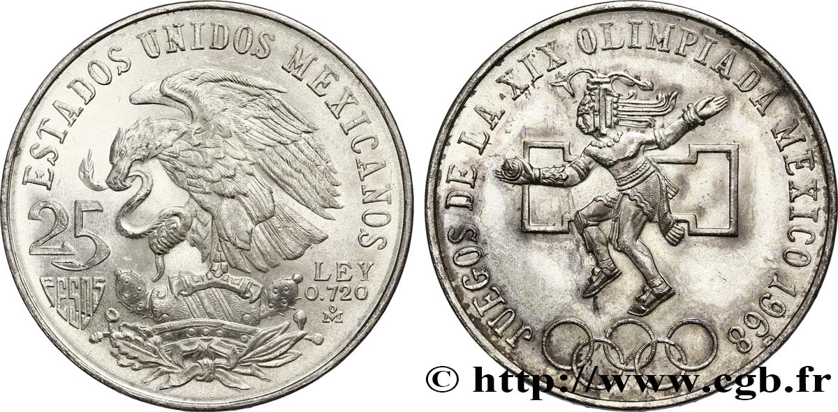 MEXICO 25 Pesos Jeux Olympiques de Mexico 1968 Mexico MS 