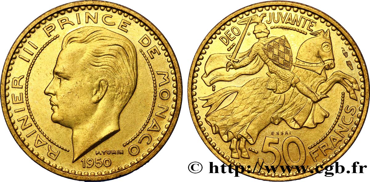 MONACO Essai de 50 Francs prince Rainier III 1950 Paris fST 