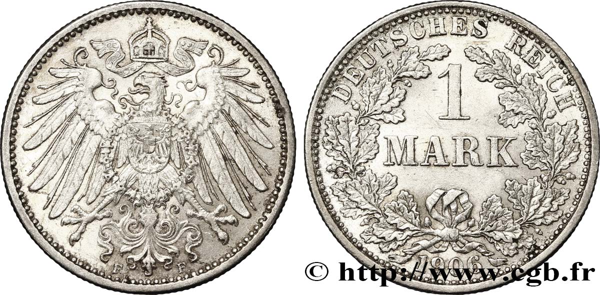 ALEMANIA 1 Mark Empire aigle impérial 2e type 1906 Stuttgart - F EBC 