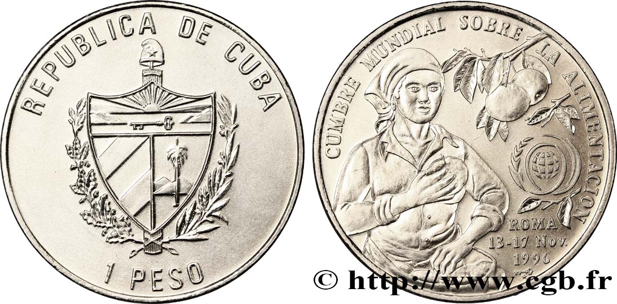 CUBA 1 Peso sommet de la FAO : emblème / récolte de fruits 1996  MS 