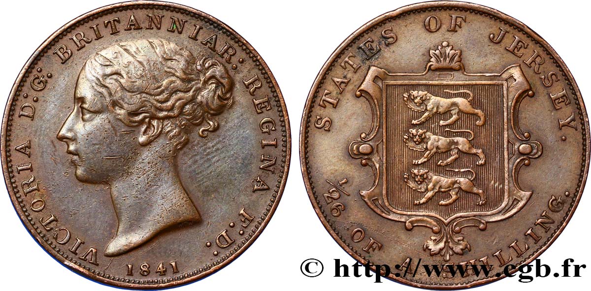 ISLA DE JERSEY 1/26 Shilling Reine Victoria / armes du Baillage de Jersey 1844  MBC 