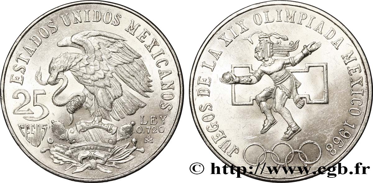 MÉXICO 25 Pesos Jeux Olympiques de Mexico 1968 Mexico SC 