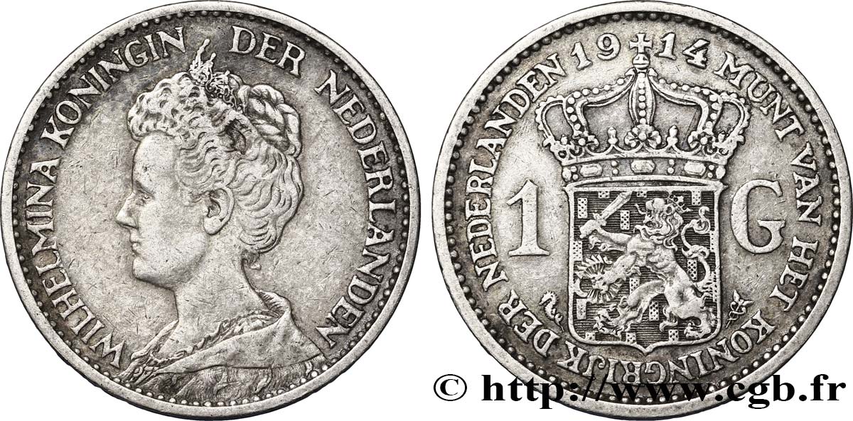 PAESI BASSI 1 Gulden Wilhelmina 1914  BB 