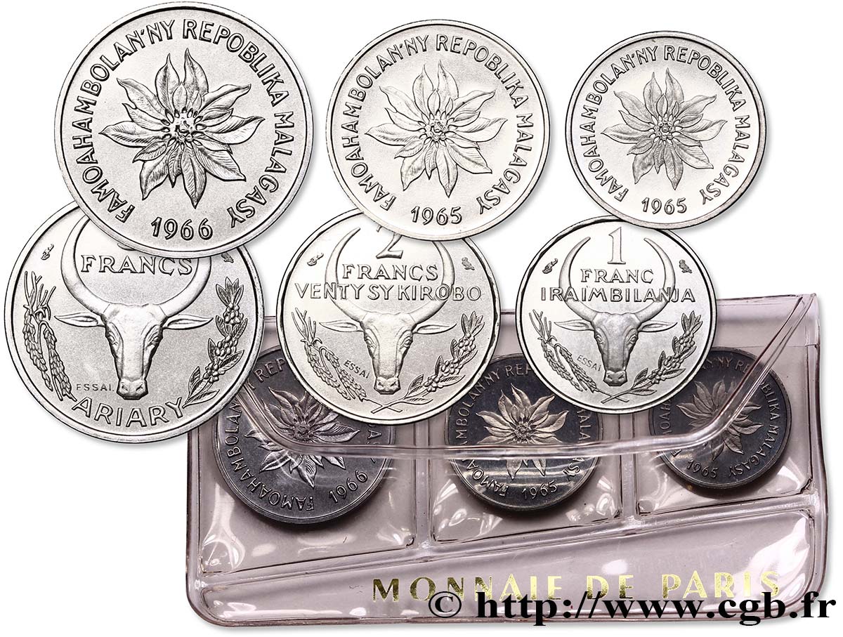 MADAGASKAR Essais de 5, 2 et 1 Francs 1965-1966 Paris ST 