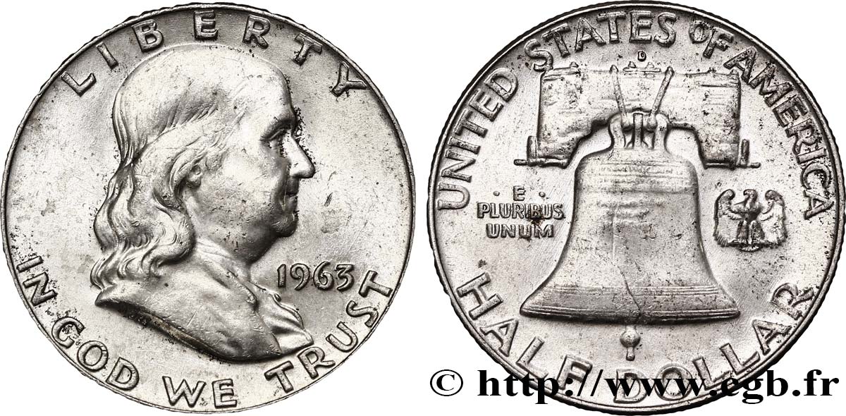 UNITED STATES OF AMERICA 1/2 Dollar Benjamin Franklin 1963 Denver AU 
