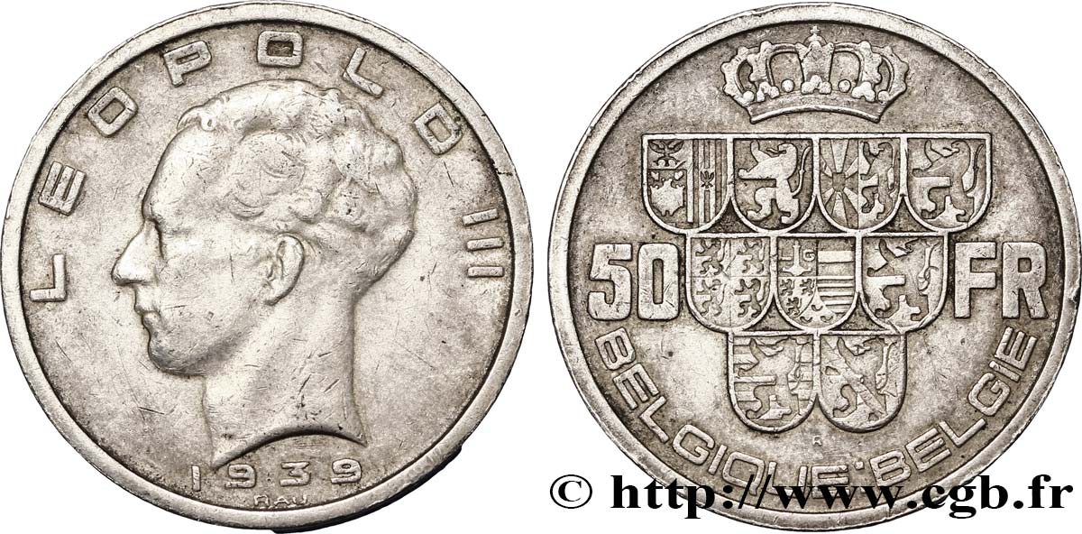 BELGIO 50 Francs Léopold III légende Belgique-Belgie tranche position B 1939  BB 