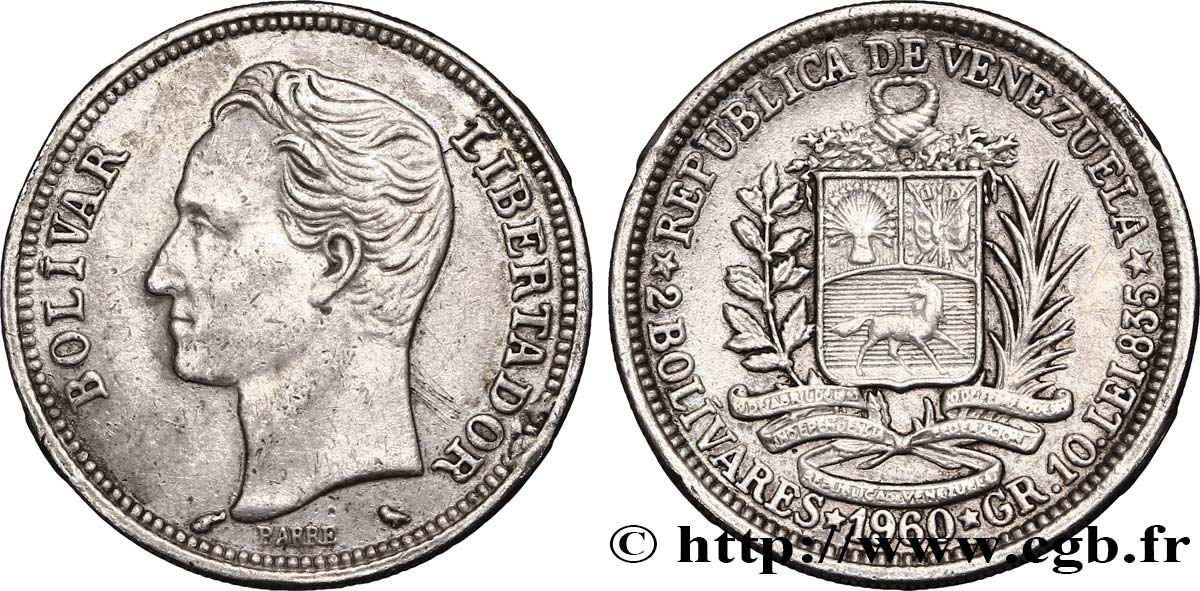 VENEZUELA 2 Bolivares 1960  MS 