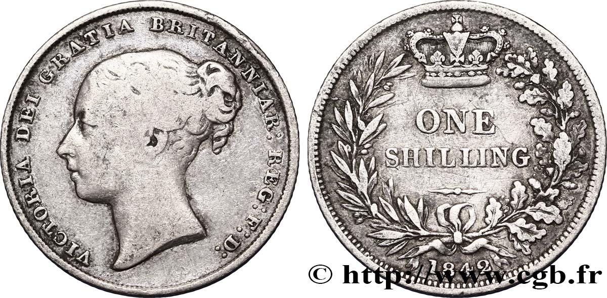 UNITED KINGDOM 1 Shilling Victoria tête jeune 1842  VF 