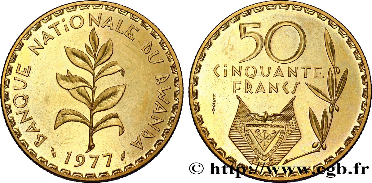 RUANDA Essai de 50 Francs emblème 1977 Paris fST 