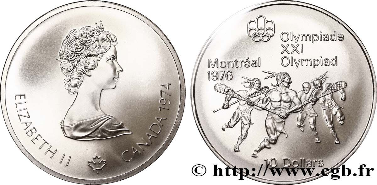 CANADA 10 Dollars JO Montréal 1976 indiens jouant à la Crosse / Elisabeth II 1974  MS 