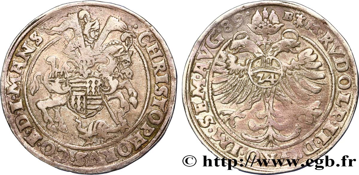 GERMANIA - MANSFELD Thaler de 24 Groschen au nom de Christophe II 1589  q.BB 