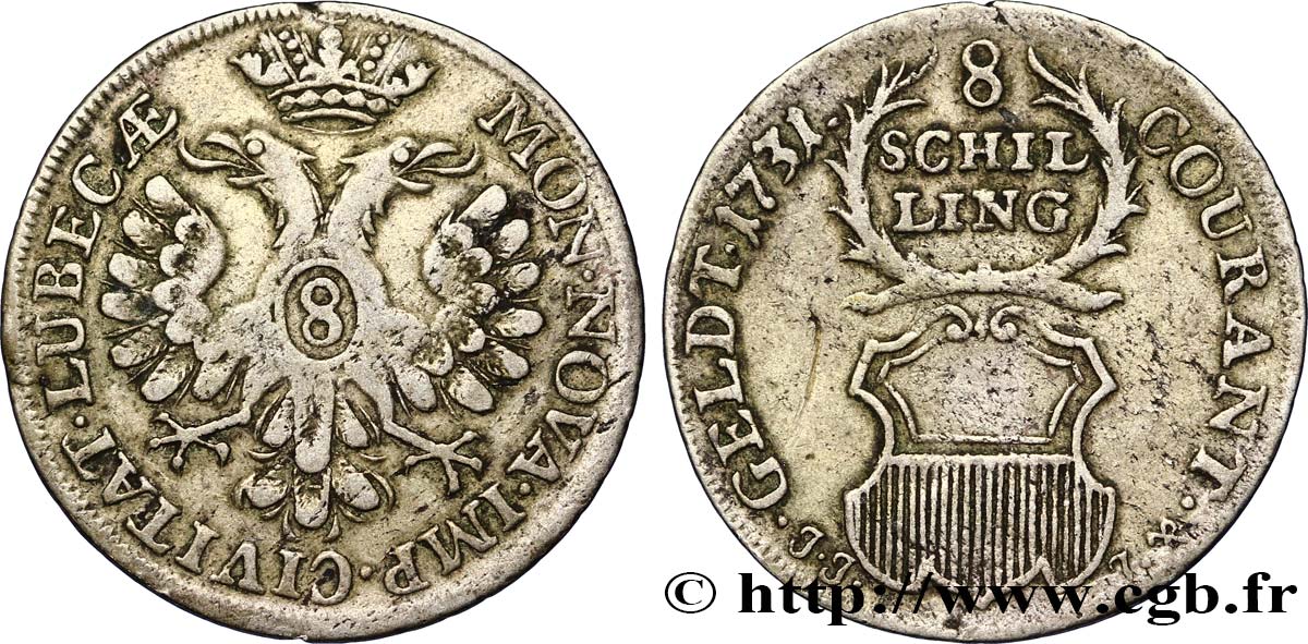 ALLEMAGNE - LUBECK - VILLE HANSÉATIQUE DE LUBECK 8 Schilling 1734 Lubeck TB+ 