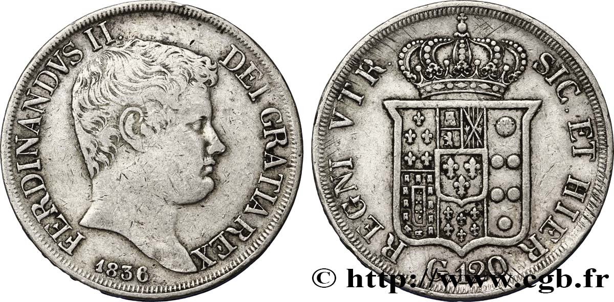 ITALIA - REGNO DELLE DUE SICILIE 120 Grana Ferdinand II 1836 Naples BB 
