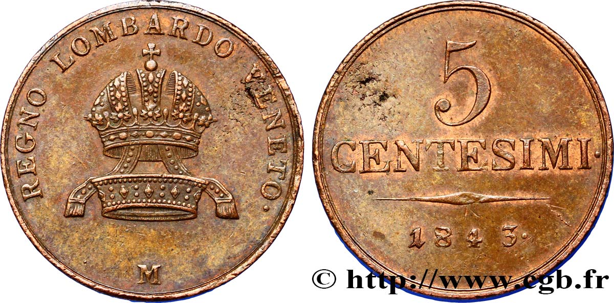 ITALIE - LOMBARDIE-VENITIE 5 Centesimi 1843 Milan - M SUP 